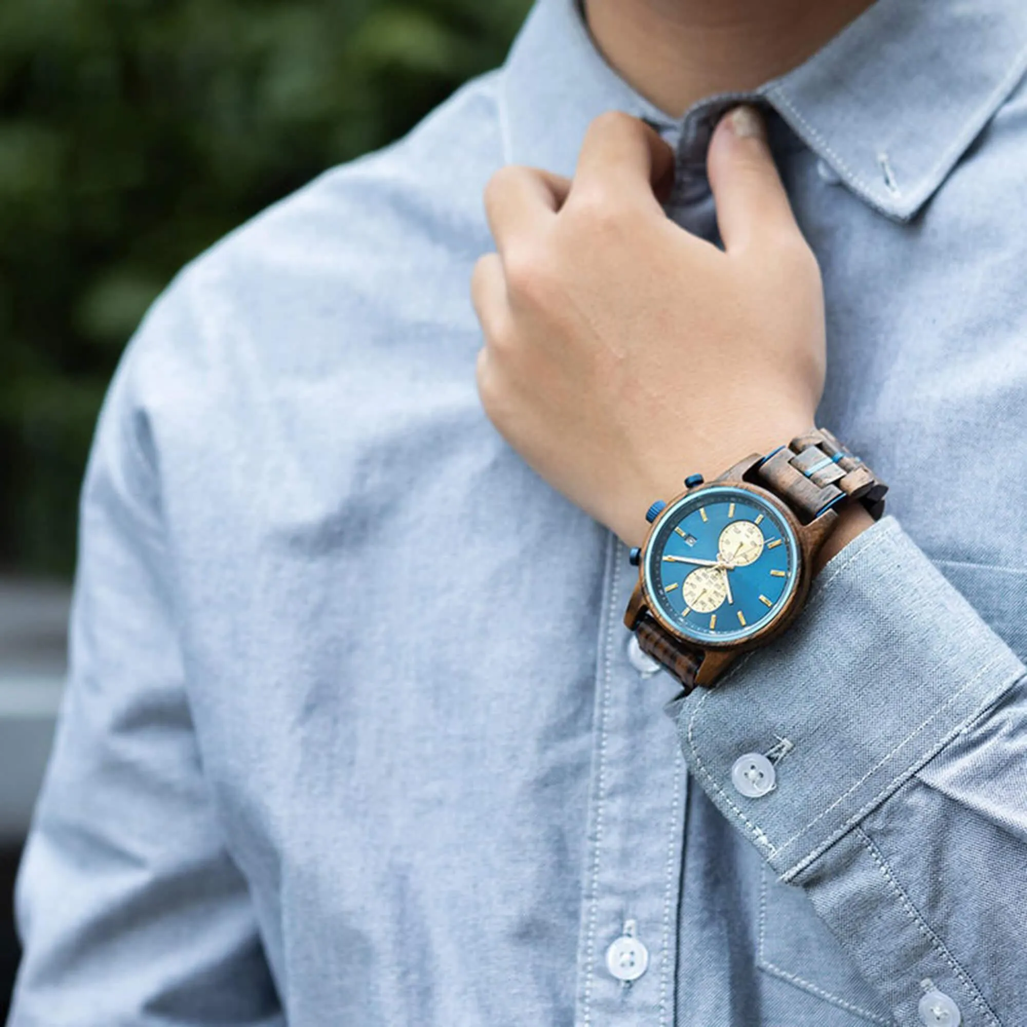 Men's Wooden Watches Classic Ebony Oak Black Chronograph