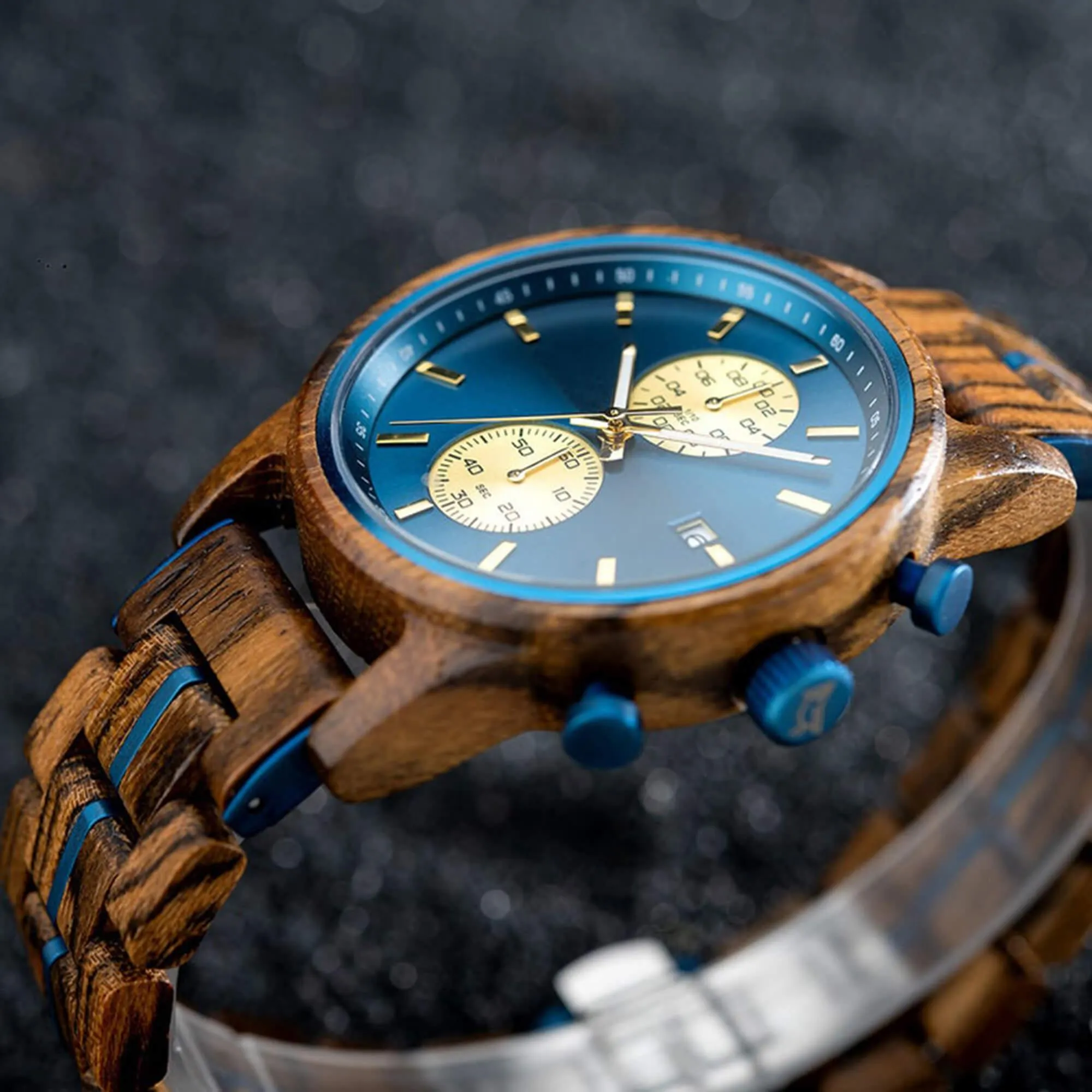 Men's Wooden Watches Classic Ebony Oak Black Chronograph
