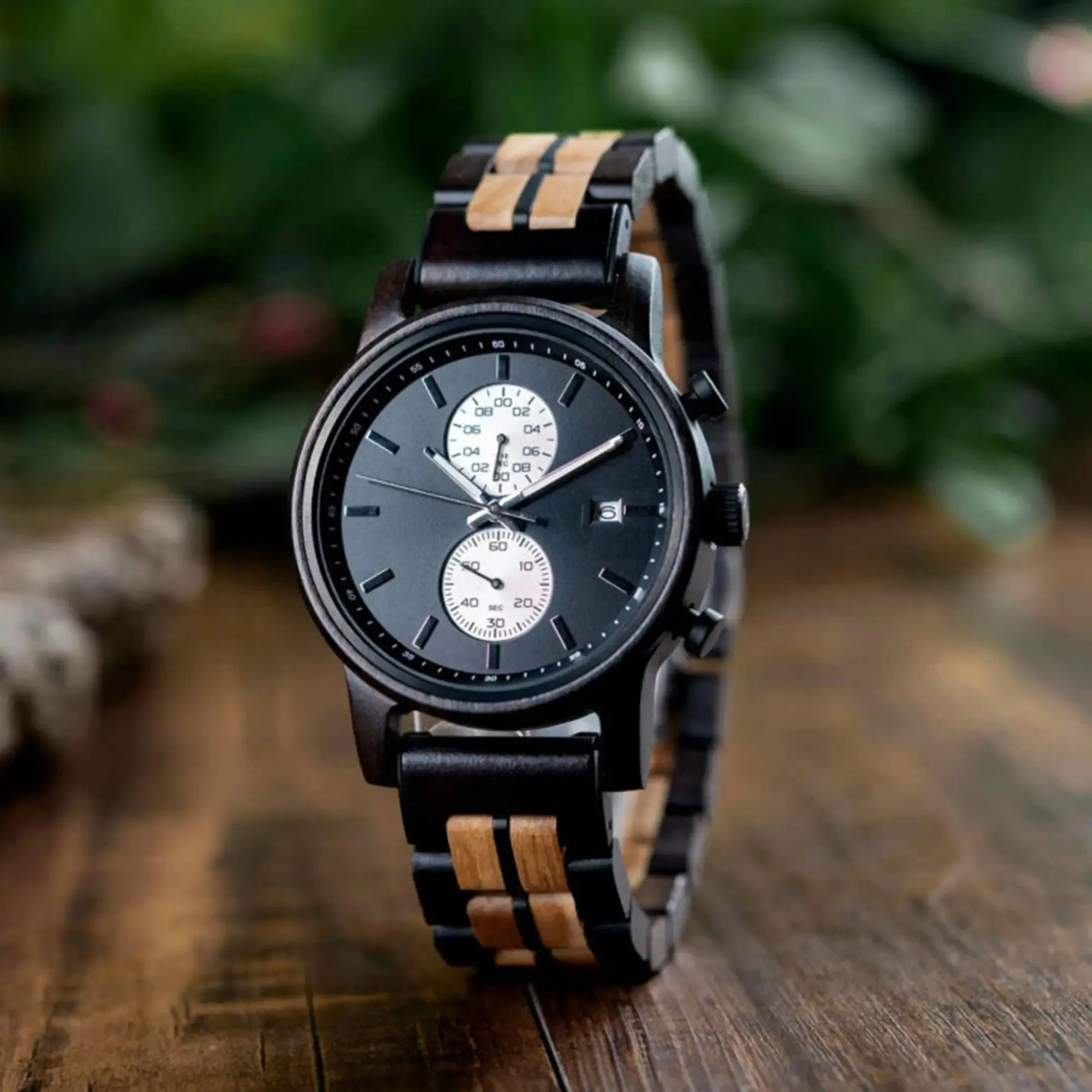 Men's Wooden Watches Classic Ebony Oak Black Chronograph