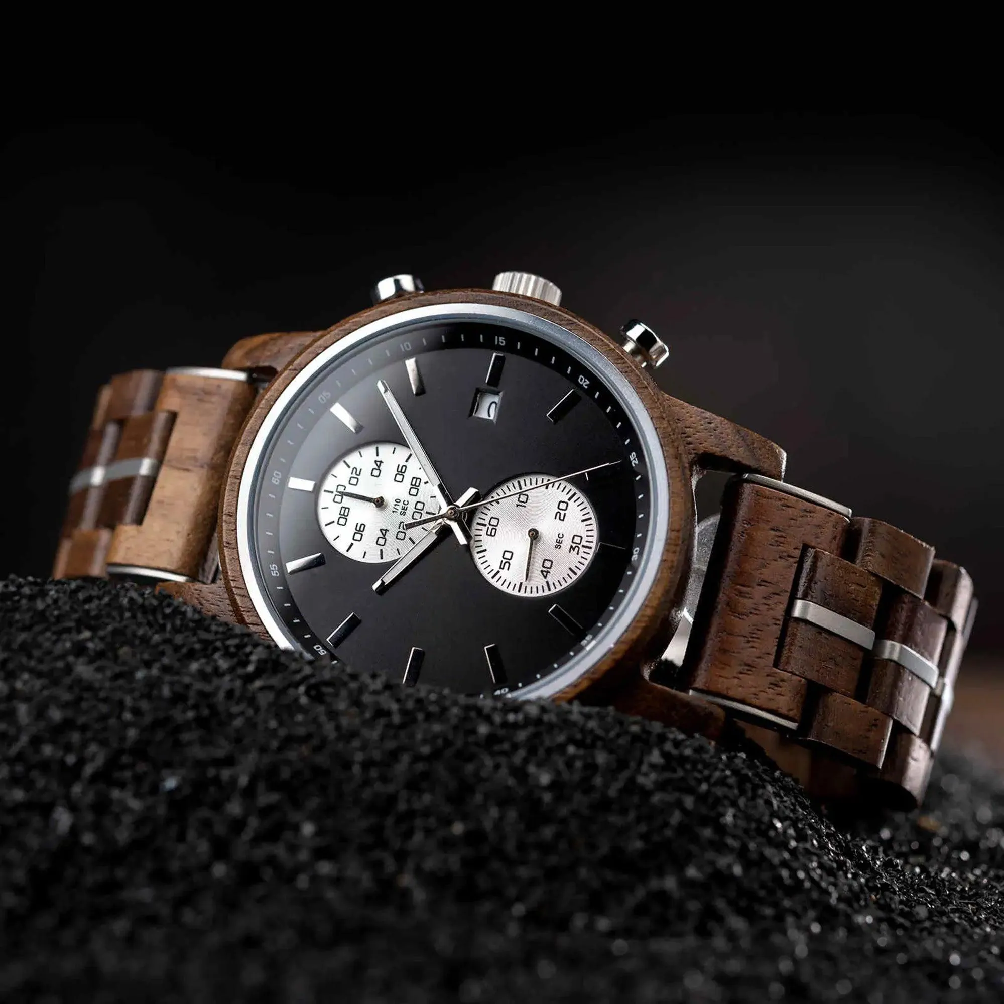 Men's Wooden Watches Classic Ebony Oak Black Chronograph
