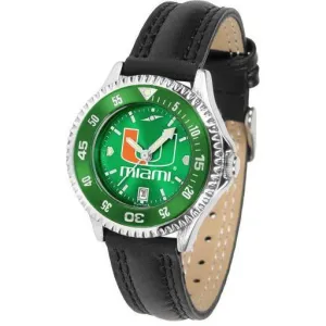 Miami Hurricanes Ladies Competitor Ano Poly/Leather Band Watch w/ Colored Bezel