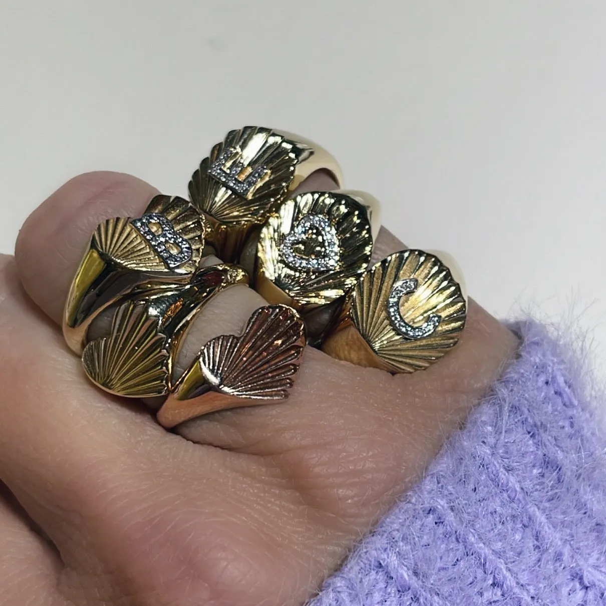 Millie Fluted Oval Signet Ring with Diamond Initial