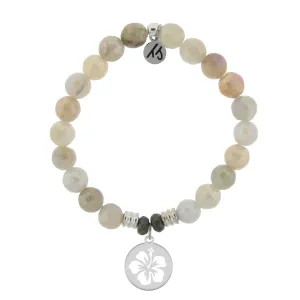 Moonstone Bracelet with Hibiscus Flower Sterling Silver Charm