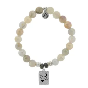 Moonstone Stone Bracelet with Moon and Back Sterling Silver Charm