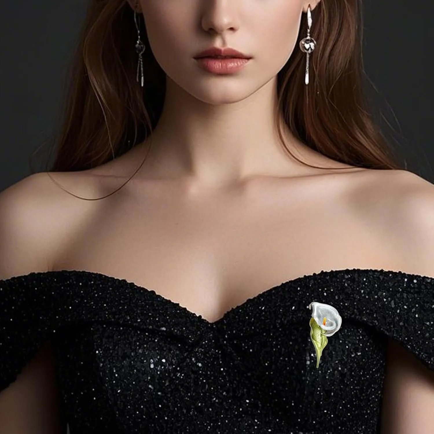 Mother's Day Gift Calla Lily Brooch Rhinestone Crystal Flower Brooches Calla Lily Lapel Pins for Women Elegant Dress Accessories
