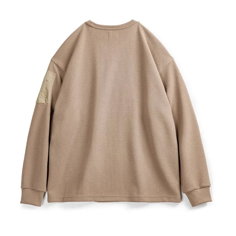 Mountain MA1 Waffle Sweatshirt with Functional Wind Drape - Versatile Round Neck
