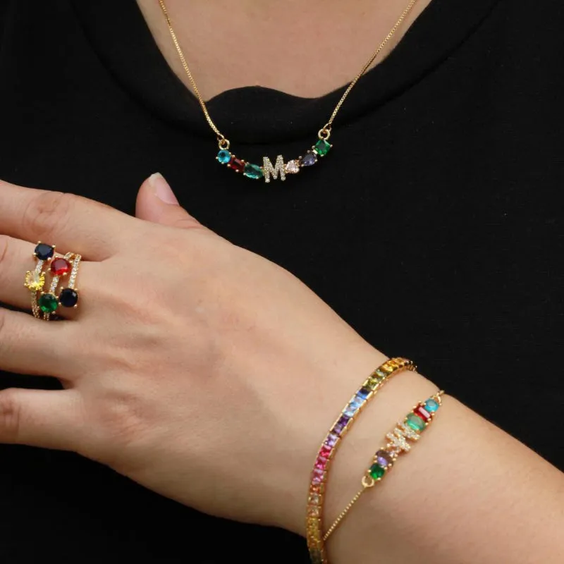 Multicolor Initials A-Z Charm Personalized Pendant Necklaces
