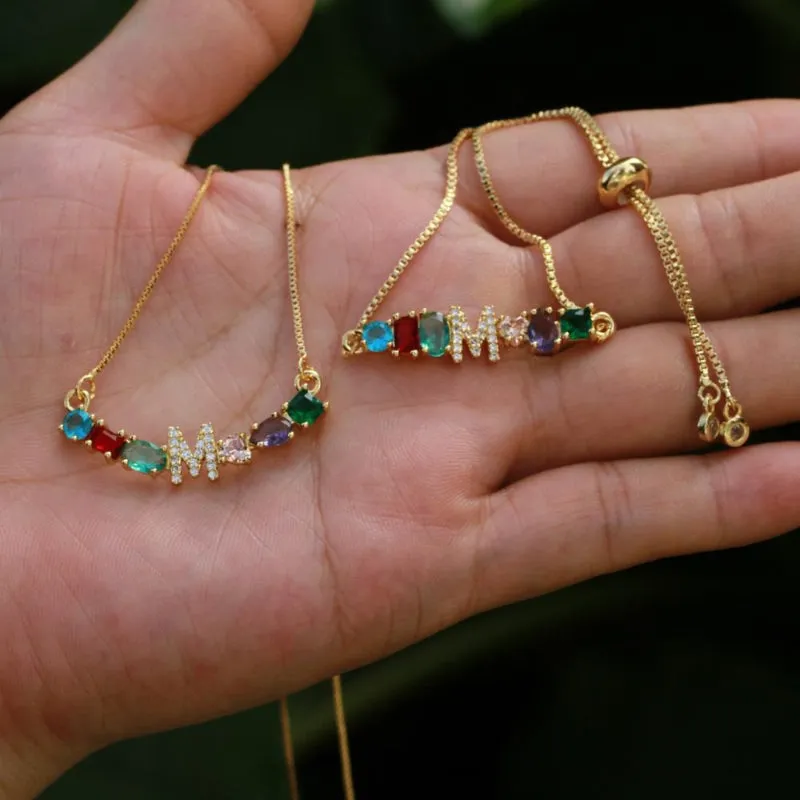 Multicolor Initials A-Z Charm Personalized Pendant Necklaces