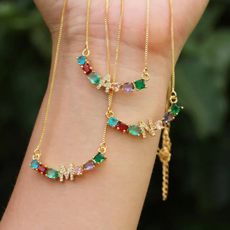 Multicolor Initials A-Z Charm Personalized Pendant Necklaces