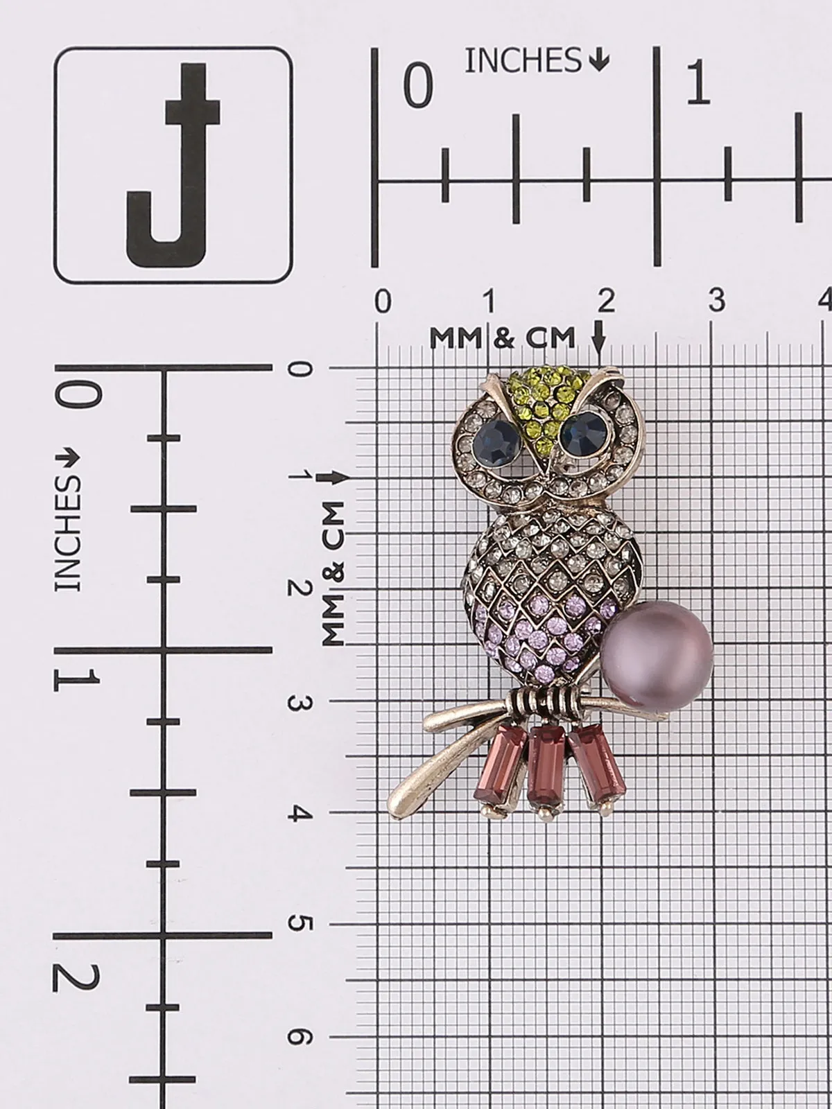 Multicoloured Diamond Owl Bird Brooch Pin