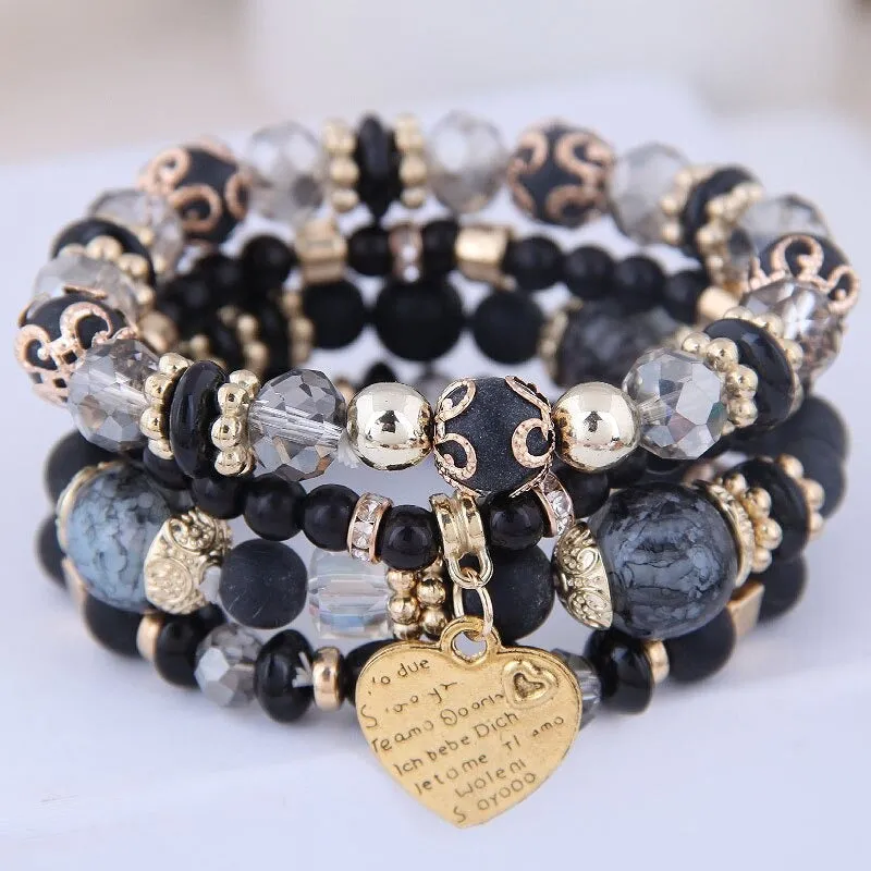 Multilayer Bohemian Beads Bracelet with Heart Charm