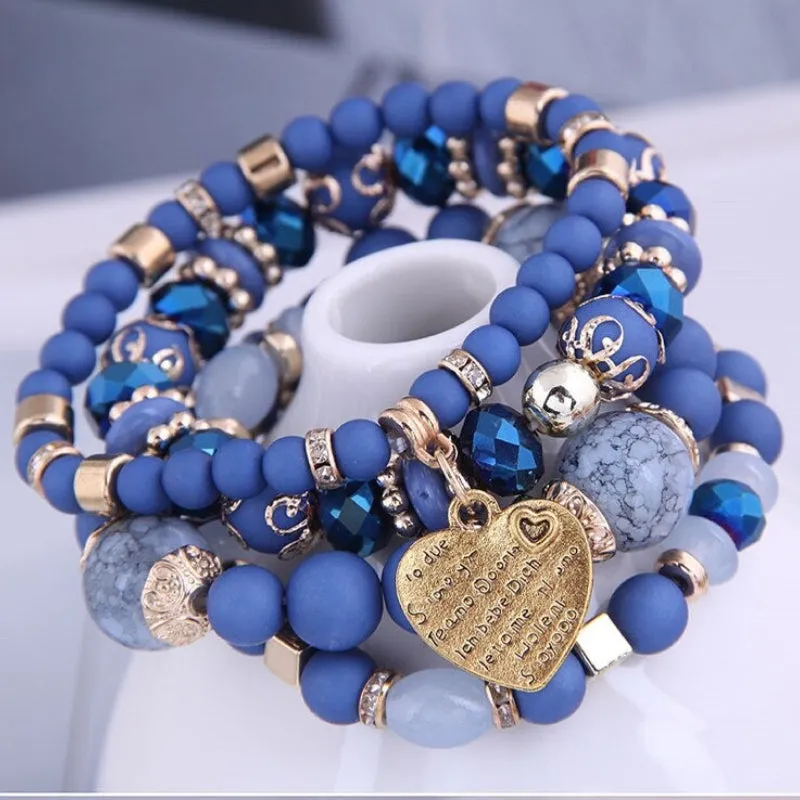 Multilayer Bohemian Beads Bracelet with Heart Charm