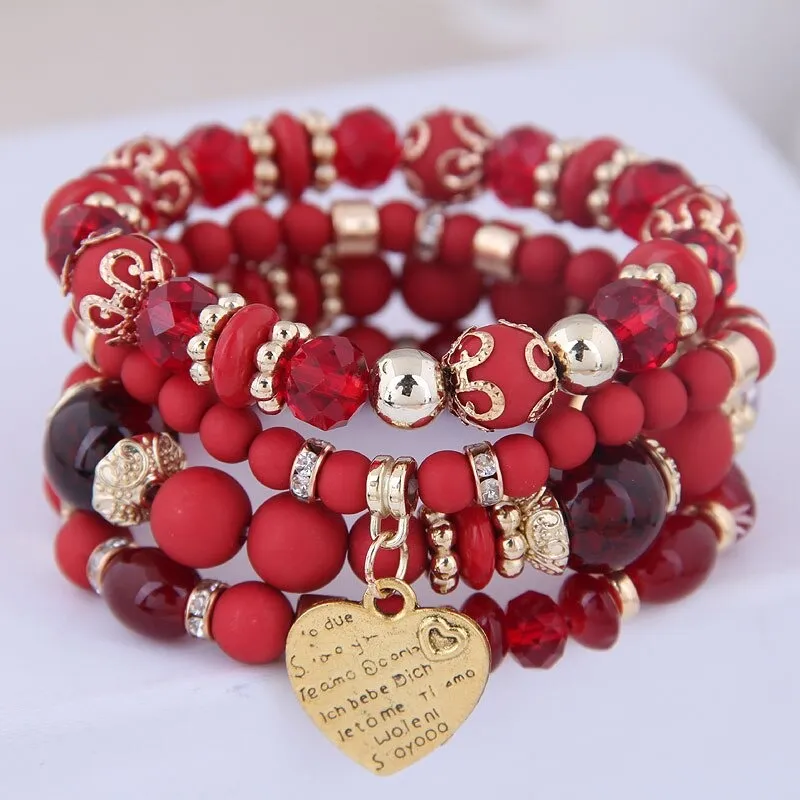 Multilayer Bohemian Beads Bracelet with Heart Charm