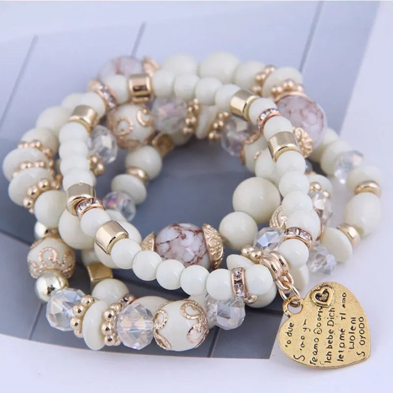 Multilayer Bohemian Beads Bracelet with Heart Charm