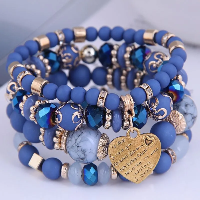 Multilayer Bohemian Beads Bracelet with Heart Charm