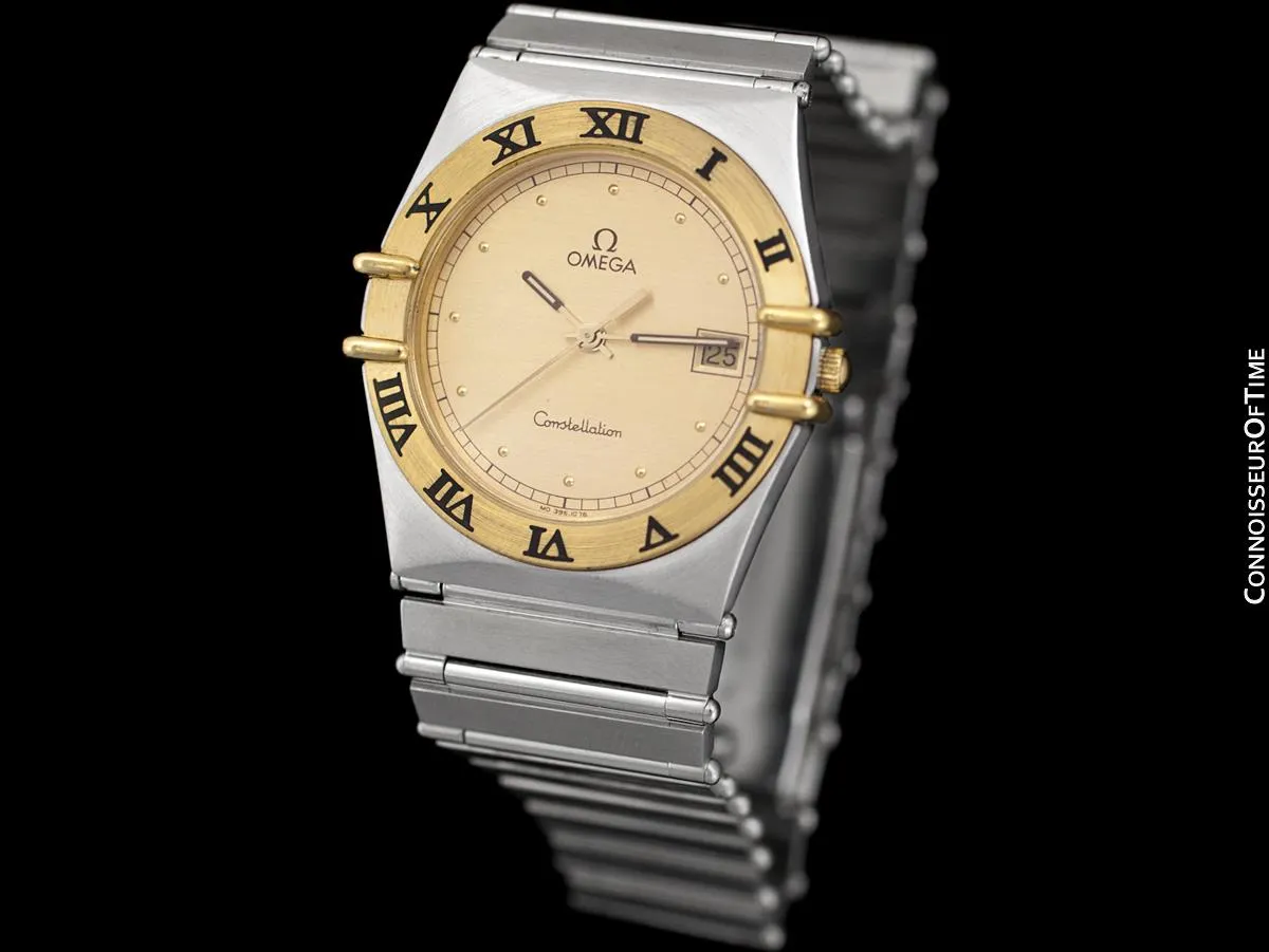 Omega Constellation Manhattan Mens 35mm Watch, Quartz, Date - Brushed Stainless Steel & 18K Gold
