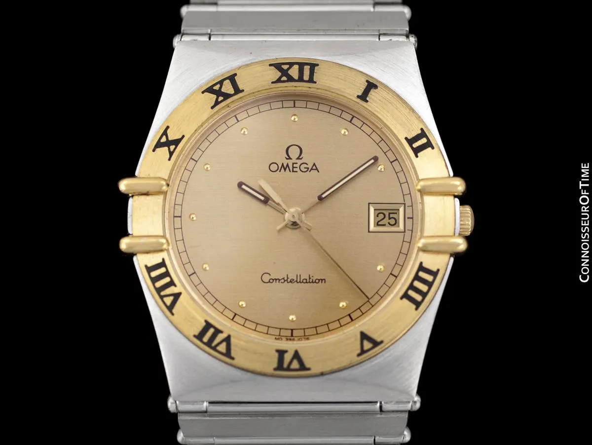 Omega Constellation Manhattan Mens 35mm Watch, Quartz, Date - Brushed Stainless Steel & 18K Gold