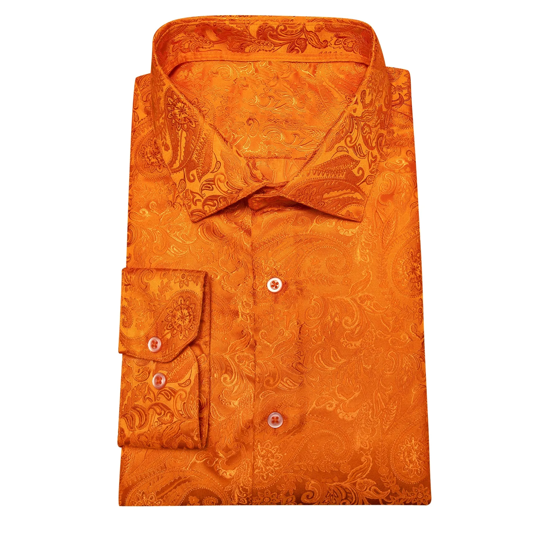 Orange Paisley Silk Men's Casual Business Long Sleeve Suit Shirt
