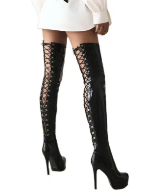 Over The Knee Boots Hollow Design High Heel Boots Platform Shoes