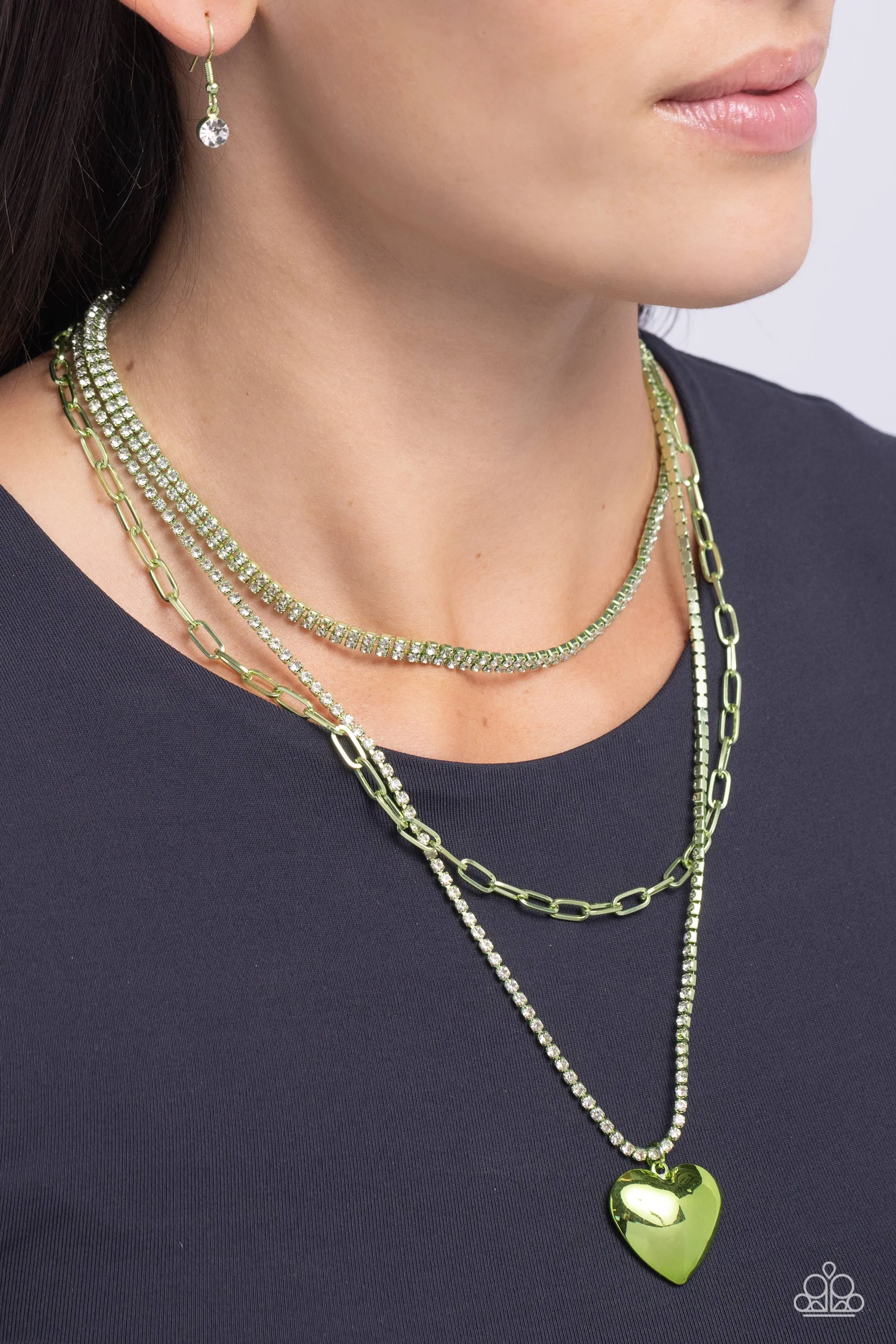 Paparazzi Caring Cascade Green Necklace & Earring Set