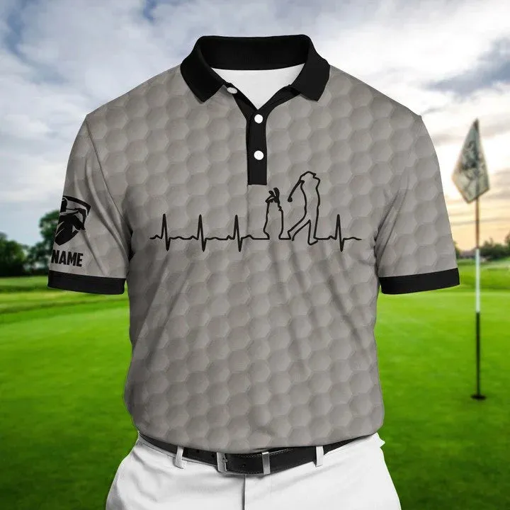 Personalized Heart Beat Golf Pattern Polo Shirts Multicolored, Best Shirt Golf For Men, Golf Polo Shirt