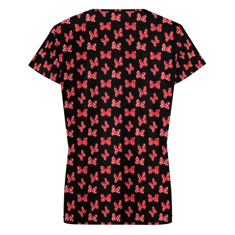 Polka Dot Bows Women's V-Neck Short Sleeve T-Shirt