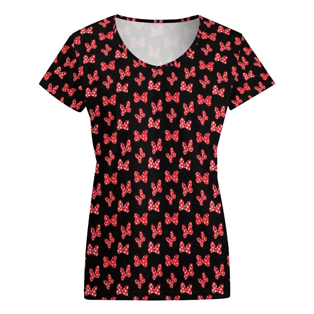 Polka Dot Bows Women's V-Neck Short Sleeve T-Shirt