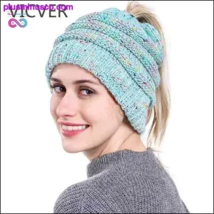 Ponytail Beanie Hat Winter Soft Knit Cap Casual Woolen