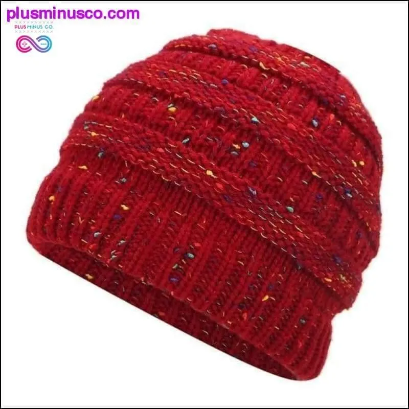 Ponytail Beanie Hat Winter Soft Knit Cap Casual Woolen