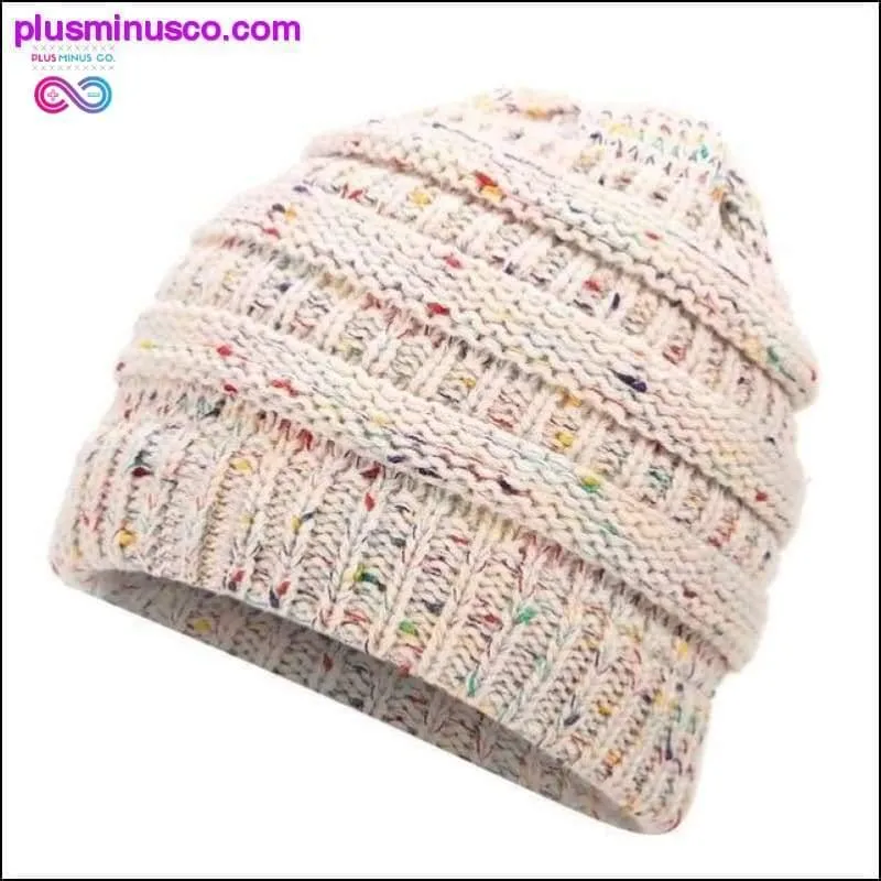 Ponytail Beanie Hat Winter Soft Knit Cap Casual Woolen