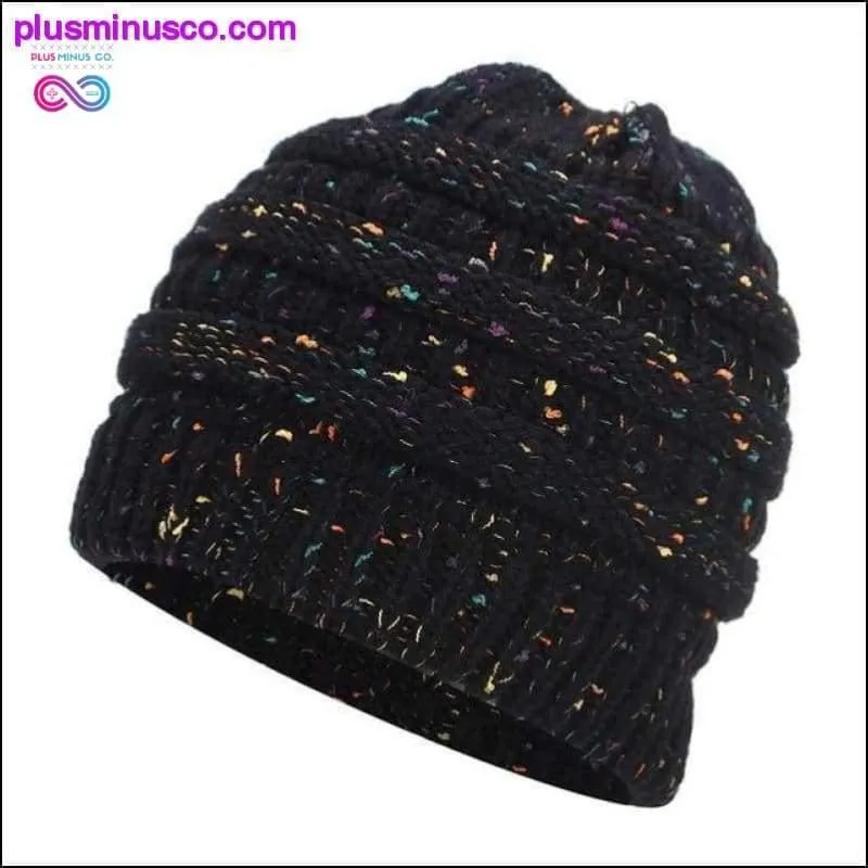 Ponytail Beanie Hat Winter Soft Knit Cap Casual Woolen
