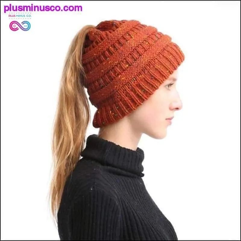 Ponytail Beanie Hat Winter Soft Knit Cap Casual Woolen