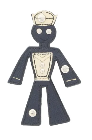 Prada Blue Lavender Leather Sailor Robot Brooch Pin-one size