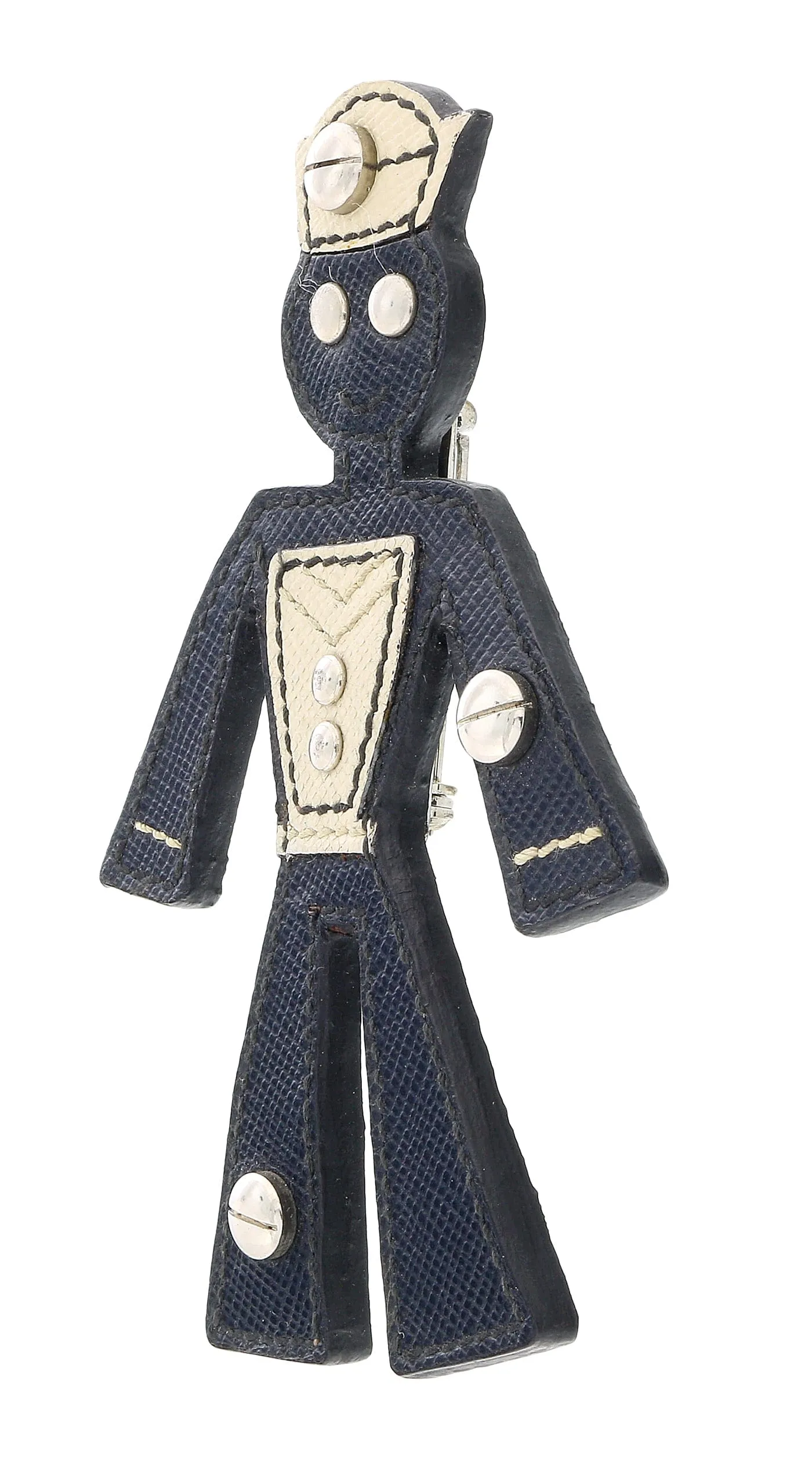 Prada Blue Lavender Leather Sailor Robot Brooch Pin-one size
