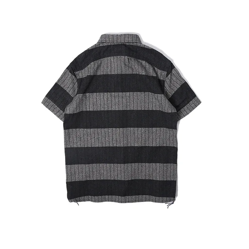Prison Style Moto Salt & Pepper Gray Black Striped Short Sleeve Shirts