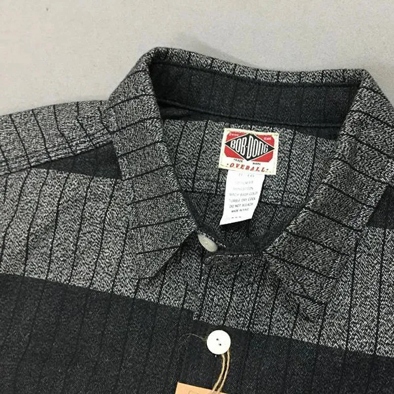 Prison Style Moto Salt & Pepper Gray Black Striped Short Sleeve Shirts