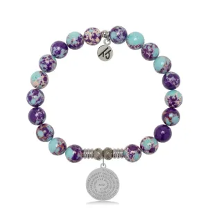 Purple Blue Jasper Gemstone Bracelet with Serenity Prayer Sterling Silver Charm