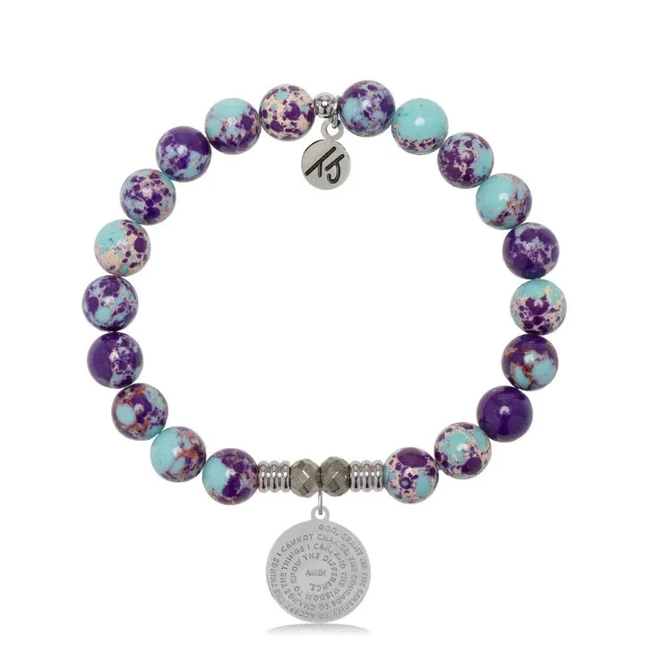 Purple Blue Jasper Gemstone Bracelet with Serenity Prayer Sterling Silver Charm
