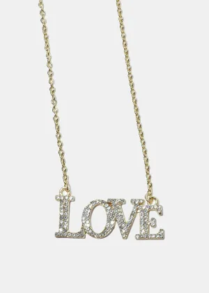"LOVE" Rhinestone Pendant Necklace