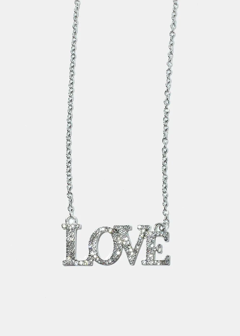 "LOVE" Rhinestone Pendant Necklace