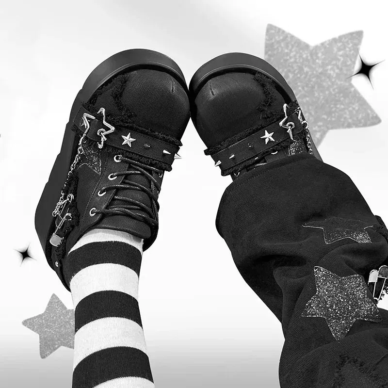 Rebel Edge Chain-Embellished Platform Boots