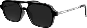 Retro Square Sunglasses for Womens Mens (Black)