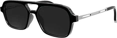 Retro Square Sunglasses for Womens Mens (Black)