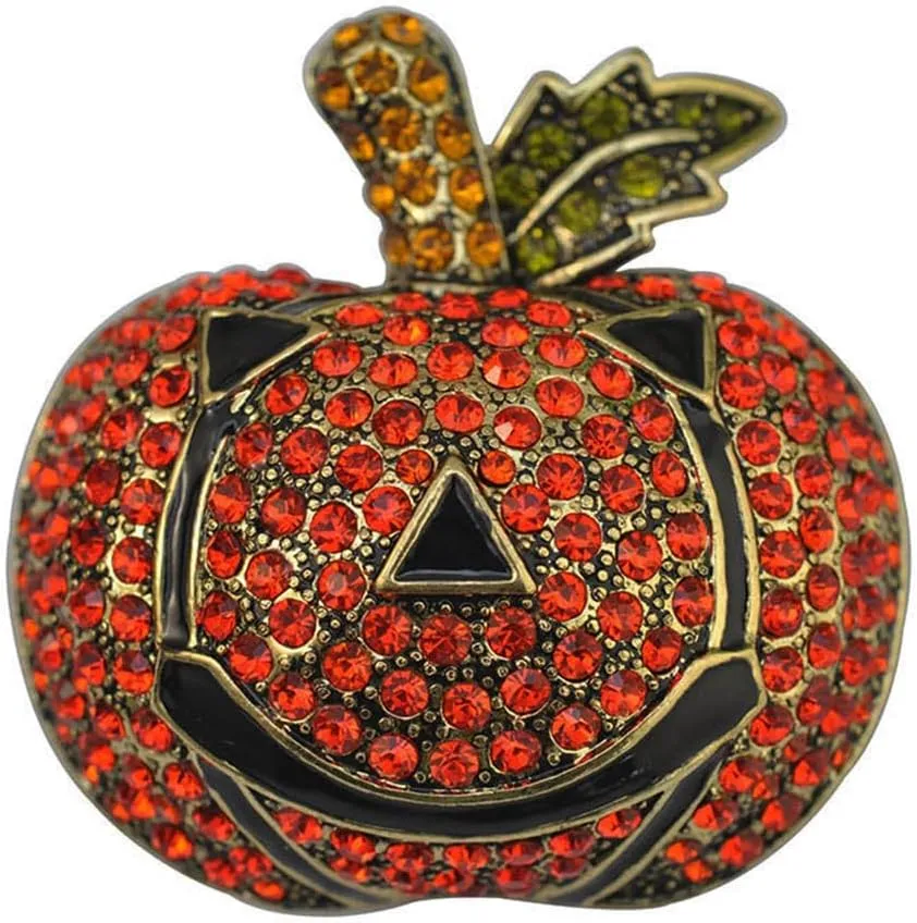 Rhinestone Pumpkin Brooch Pin for Women CZ Crystal Halloween Lapel Pins Corsage Badge Pins Holiday Brooches Halloween Costume Jewelry Gift