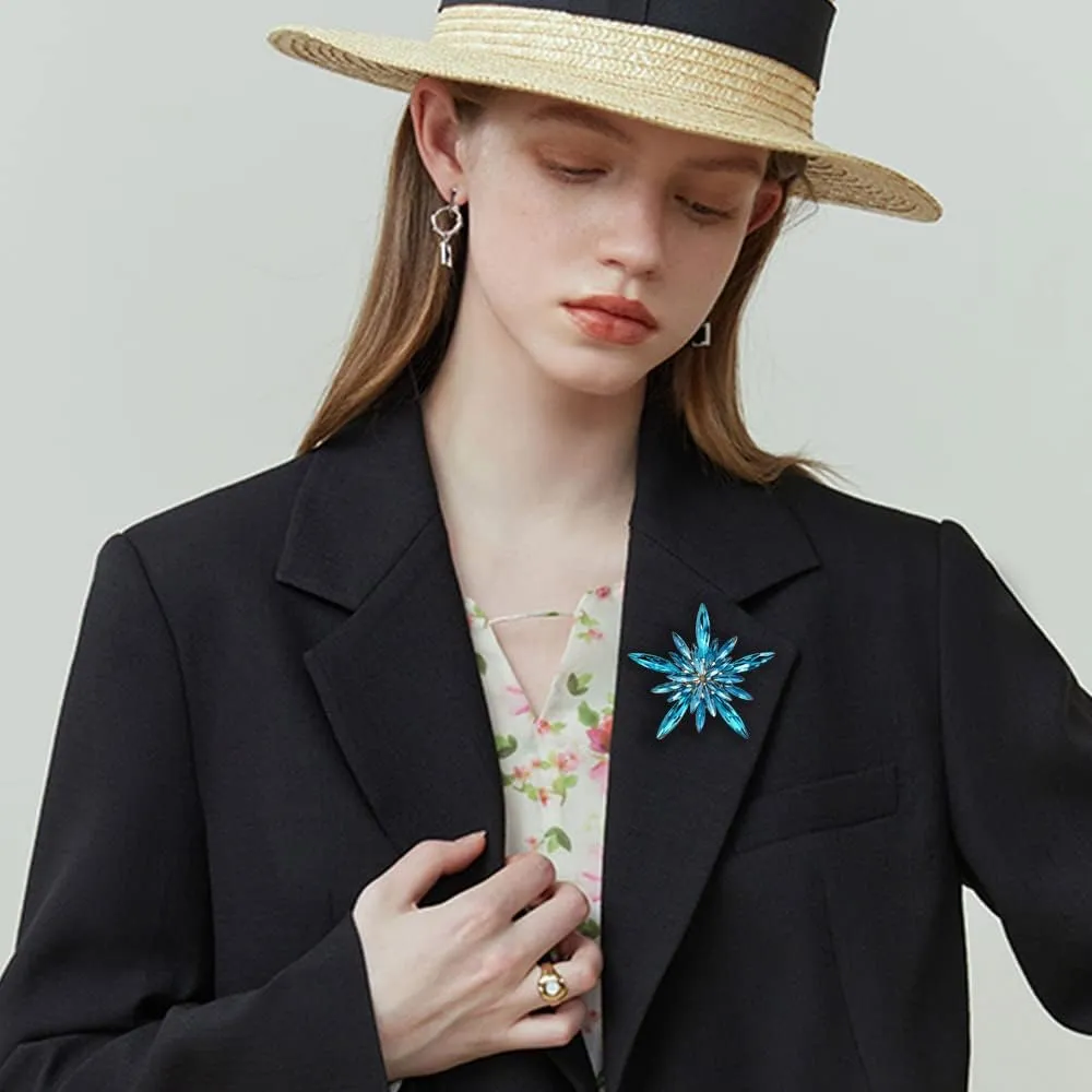 Rhinestone Star Brooch Pin for Women Shiny Crystal CZ Snowflake Corsage Brooches Lapel Pins Scarf Buckle Shawl Clip Sweater Cardigan Bouquet Badge Accessories