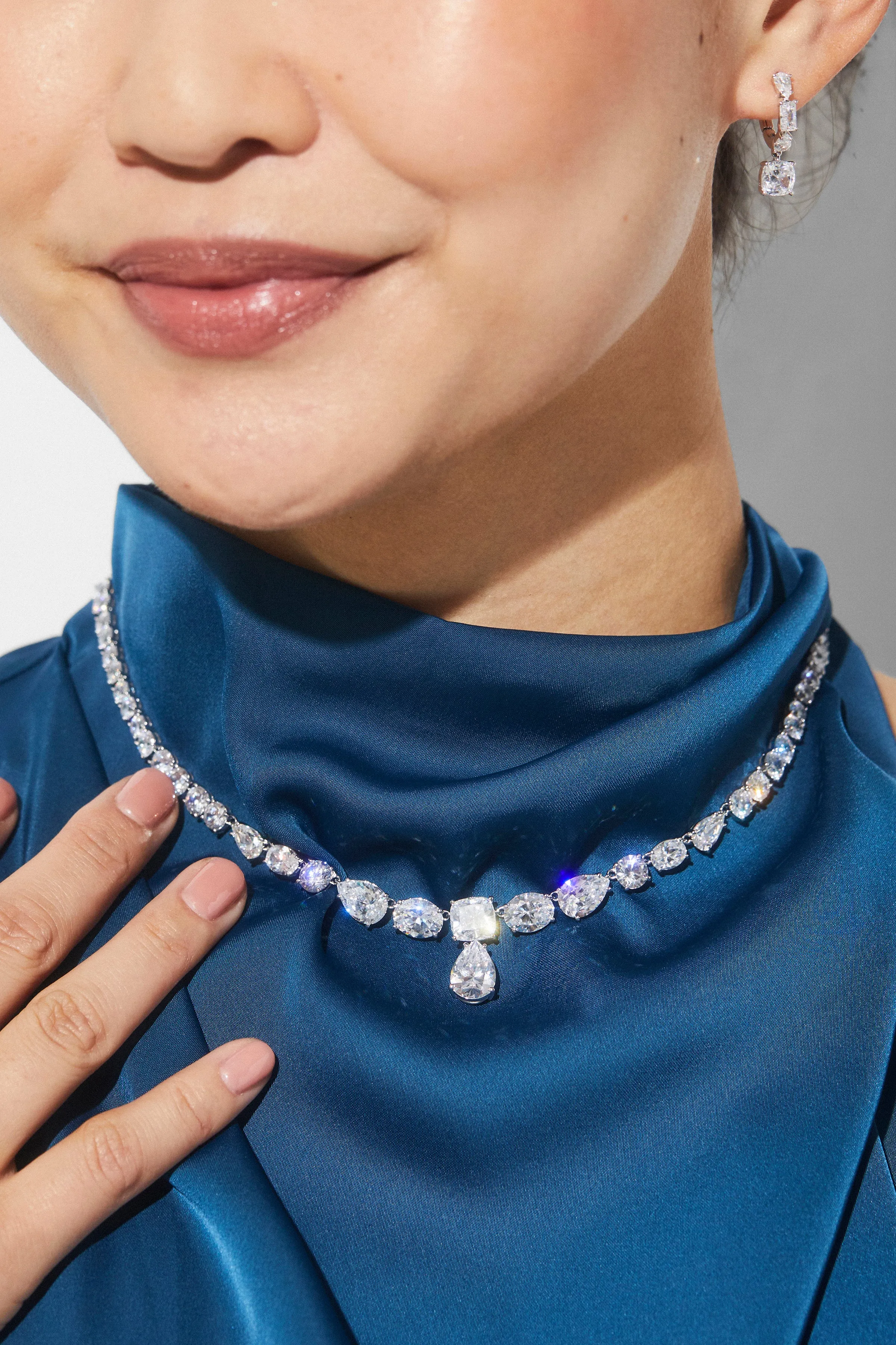 ROCKSTARS PEAR CZ DROP COLLAR NECKLACE