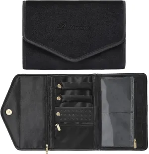 RT&BS Travel Jewelry Organizer Bag, Velvet Foldable Jewelry Roll for Earrings, Necklaces, Rings, Bracelets, Brooches (Black)