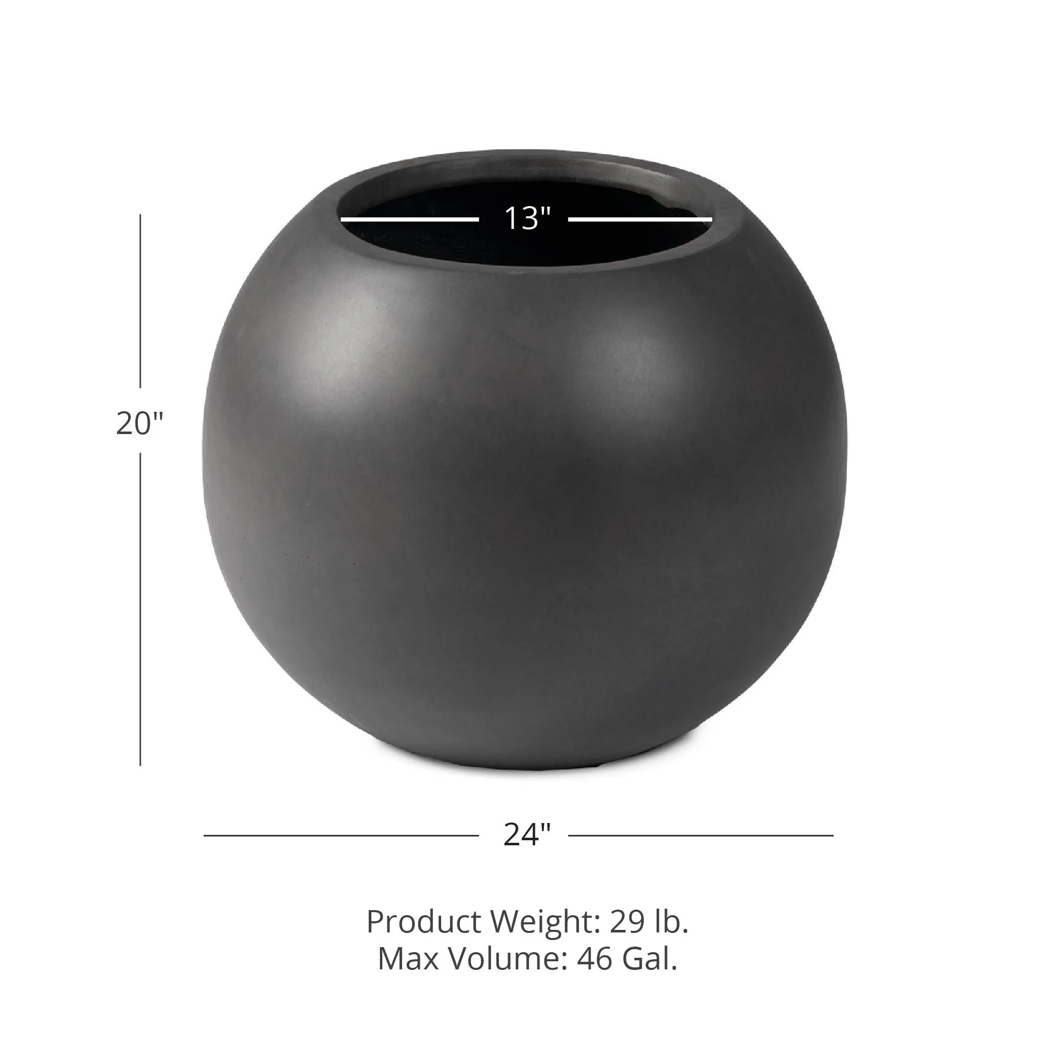 Scratch and Dent, Onyx 24" Charcoal Sphere Planter