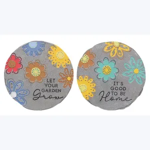 Set of 2 Cement Garden Flower Stepping Stones