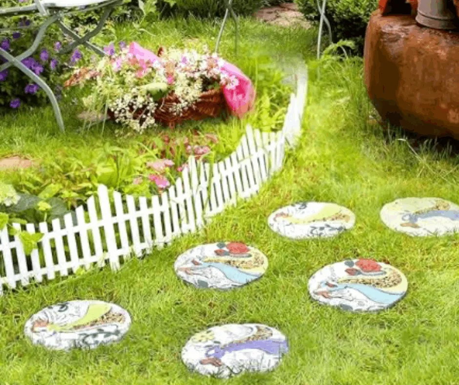 Set of 2 Cement Garden Flower Stepping Stones